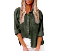 Donne Cotone Lino Camicie Casual, Elegante Curvy Camicia in Lino Camicia con Maniche Lunga e Colletto a Revers in Tinta Unita Leggera e Comoda per L'Estate Camicetta da Donna alla Moda da Spiaggia