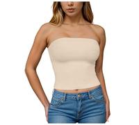 Donne Crop Vest Senza Maniche Senza Spalline Tubo Top Casual Slim Aderente Elastico Canotta Petite Signore Adolescenti Ragazze Bandeau Camicetta Gilet Estate Uscire Vestiti Il mio Ordine Ordini, Beige