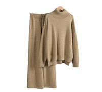 Donne di Cashmere Gamba Larga Pantaloni Tute Spesse Donne Calde Dolcevita Maglione Tute 2/Due Pezzi Set Abbigliamento, Khaqi, Etichettalia unica