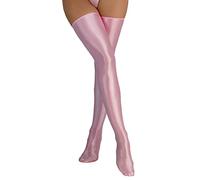 Donne di seta lucida scivoloso altamente elastico lucido coscia calzini in pelle calzini adulti calzini sexy reggicalze set, Colore: rosa., Taglia unica