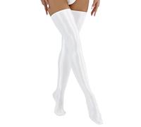 Donne di seta lucida scivoloso altamente elastico lucido coscia calzini in pelle calzini adulti calzini sexy reggicalze set, bianco, Taglia unica