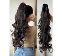 Donne Due estensioni for capelli ondulati for lo styling con clip sintetica for capelli finti nella parrucca a coda di cavallo Riccioli quotidiani della coda di cavallo Uso quotidiano(Natural Black)