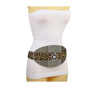 Donne Elastico Leopardo Vita Alta Cintura Piastra Ovale Argento Moneta Leone S M