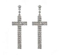 Donne Elegante Dangle Orecchini a doppia fila Strass Intarsiato Croce Goccia Orecchio Borchie Gioielli Regalo Doppia Riga Creativo e UtileProcesso professionale