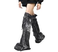 Donne Eleganti Denim Nero Punk Gamba Maniche Sopra Il Ginocchio Lungo Scaldamuscoli Per Musica Festival E Street Photography Party Wear Maniche, Nero , Taglia unica