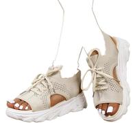 Donne Estate Scarpe da Ginnastica Sandali Mesh Casual Suola Spessa Lace Up Sandali Open Toe Beach Scarpe Sandali con Zeppa per Le Donne, Red, US7.5/EU39