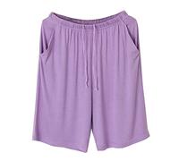 Donne Estate Sport Tinta unita Sottile Grandi Dimensioni Pantaloni Allentati Può Essere Indossato Fuori Cinque Pantaloni Pigiama Signore Abiti Da Notte, Viola, XXL