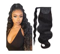 Donne Estensione capelli naturali neri vergini Remy coda di cavallo parrucchino 12-26" estensione coda di cavallo onda lunga capelli umani brasiliani coda di cavallo avvolgente Uso quotidiano(24inch 1
