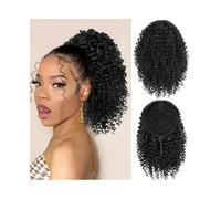 Donne Estensione della coda di cavallo, coda di cavallo riccia crespa con coulisse Estensione dei capelli umani for donne nere Clip riccia afro nera naturale nelle estensioni dei capelli coda di caval