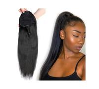 Donne Extension for capelli con coulisse e clip for coda di cavallo, umani lisci, for donne nere Uso quotidiano(14inches)
