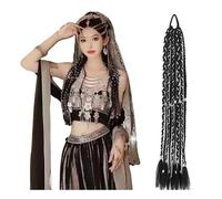 Donne Extension for capelli con treccia lunga, filo d'argento, finti for donne, accessori for for minoranze etniche Quotidiana(Silver braid-Brown Black)