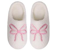 Donne Fluffy Slippy Slip-On House Slipper Gift per Mom Ladies (38-39 White) (Bow 38-39)