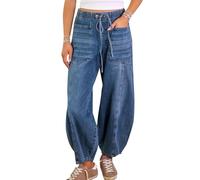 Donne Gamba Larga Jeans - Pantalone Donna Pantaloni Larghi e Larghi alla Moda Casual da Donna Jeans lavati Pantaloni Lunghi Pantaloni a scimitarra (Blue L)