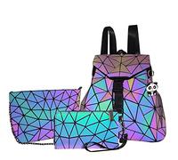 Donne Geometrico Luminoso olografico Borse e Borse Chic Elegante Colore Cambiabile Riflettente Cross Body Borse Zaino, Zaino (set da 3 pezzi), One_Size