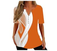 Donne Girocollo Top Basic Cotone stampato Top Ampia T-shirt Manica Corta Casual Cotone T-shirt T-shirt Personalizzata, arancione, XXL