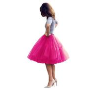 Donne Gonna in Tulle Skirt 64cm/25 al Ginocchio Gonne Tutu Toulle Skort 1950s Vintage sotto gonne Vintage Skirts 50s Donna 5 Strati Organza Tulle Abito Vestito Mezza-Gonna(Rosa,52)