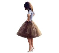 Donne Gonna in Tulle Skirt 64cm/25 al Ginocchio Gonne Tutu Toulle Skort 1950s Vintage sotto gonne Vintage Skirts 50s Donna 5 Strati Organza Tulle Abito Vestito Mezza-Gonna(Marrone,52)