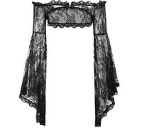XCJIKUKE Women Goth Tops Lace Sheer Mesh Emo Punk Gothic Off Shouder Bell Sleeve Crop Top Blouse Button See Through Sheer Shirts