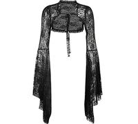 Donne Goth Top Punk Cover Ups Mesh Crop Top Vedere Attraverso Sexy Manica Lunga Camicetta Y2k Nero Rave Outfit Festival, Coprispalle lunghe maniche a campana punk, M