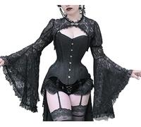 Donne Goth Top Punk Cover Ups Mesh Crop Top Vedere Attraverso Sexy Manica Lunga Camicetta Y2k Nero Rave Outfit Festival, Maniche a campana bolero in pizzo gotico da donna, M