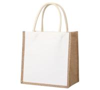 Donne Grande Capacità Top-handle Juta Borsa Canvas Contrasto Colore | Borsa riutilizzabile di stoccaggio di viaggio con i pannelli inferiori laterali strutturati per uso quotidiano femminile
