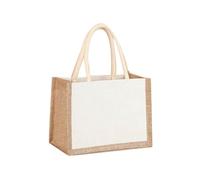 Donne Grande Capacità Top-handle Juta Borsa Canvas Contrasto Colore | Borsa riutilizzabile di stoccaggio di viaggio con i pannelli inferiori laterali strutturati per uso quotidiano femminile