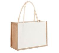 Donne Grande Capacità Top-handle Juta Borsa Canvas Contrasto Colore | Borsa riutilizzabile di stoccaggio di viaggio con i pannelli inferiori laterali strutturati per uso quotidiano femminile
