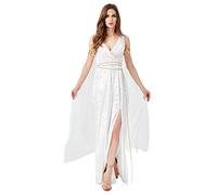Donne Halloween Abito da Dea Greca Costume da Athena Senza Maniche con Colletto a V Romano Toga Olimpica Set Completo, S