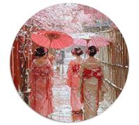 Donne in Kimono Puzzle per Adulti Rotondo 1000 Pezzi Carta Scena di Strada Sakura Artistico