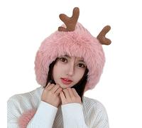 Donne Inverno Maglia Caldo Cervo Orecchie Carino Fragola Cappelli di Lana Sciarpa Due in Uno Inverno Caldo Cappuccio Sciarpa Cappello Peloso, rosa, Taglia unica
