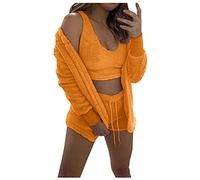 Donne Inverno Pigiama Set Caldo Flanella Biancheria Da Notte Con TRE Pezzi Pantaloncini Morbidi Accogliente Pigiami Per Le Donne, Colore: arancione., XL