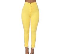Donne Jeans Pantaloni Elastico Vita Alta Casuale Jeans Skinny Leggings Denim Giallo XL