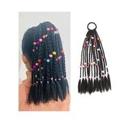 Donne Kids Ponytail Extension with Colorful Beads 12" Black Braided Synthetic Hair Extensions with Rubber Bands Quotidiano