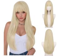 Donne La parrucca e la fascia for capelli da donna con frangia dritta possono facilmente cambiare stile Festa(Gold)