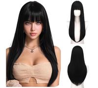 Donne La parrucca e la fascia for capelli da donna con frangia dritta possono facilmente cambiare stile Festa(Nero)