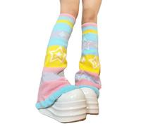 Donne Lavorato A Maglia Lungo Scaldamuscoli Calze Giapponese Estetica Stella Modello Arcobaleno A Righe Reversibili Svasate Coperture Baggy Colore D, Colori arcobaleno., Taglia unica