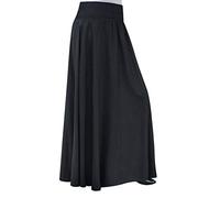 Donne Lavoro Elastico Vita Solido Gonna A Pieghe Linea A Sciolto Lunghe Gonne Intorno, Nero , XXL