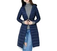 Donne Lunghezza Al Ginocchio Anatra Piumini Slim Vita Portatile Giù Imbottito Parka Femminile Con Cappuccio Puffer Capispalla, Blu, Medium