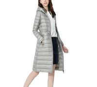 Donne Lunghezza Al Ginocchio Anatra Piumini Slim Vita Portatile Giù Imbottito Parka Femminile Con Cappuccio Puffer Capispalla, Grigio, S