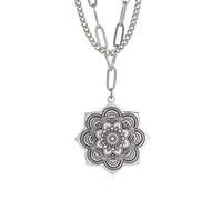 Donne Mandala Fiore della vita collana, delicato stratificato catena in acciaio inox buddista fiore di loto Om Mandala collana ciondolo donne e ragazze (Argento)