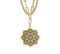 Donne Mandala Fiore della vita collana, delicato stratificato catena in acciaio inox buddista fiore di loto Om Mandala collana ciondolo donne e ragazze (Oro)