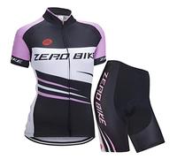 Donne Manica Corta Jersey Abbigliamento Set, Ciclismo Magliette Corta Jersey Camicia + 3D Gel Imbottito Pantaloncini Ciclismo Equitazione Bike Sportswear, M, Strisce Nere con Rosa