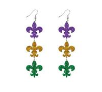 Donne Mardi Gras Orecchini Paillettes Fleur De Lis ciondola Accessori Fat Martedì Carnevale Gioielli