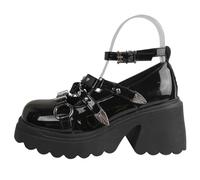 Donne Mary Jane Pompe con plateau Primavera Autunno Punk JK Giapponese Corea Lolita Stile Dolce Pelle Verniciata Tacchi alti Gothic Scarpe, Black Light, 35 EU