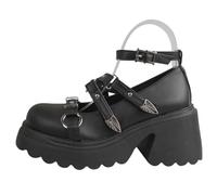 Donne Mary Jane Pompe con plateau Primavera Autunno Punk JK Giapponese Corea Lolita Stile Dolce Pelle Verniciata Tacchi alti Gothic Scarpe, Nero opaco, 38 EU