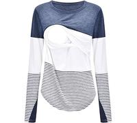 Donne maternità allattamento al seno T Shirt a righe tunica manica lunga top (blu navy, S)