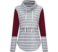 Donne maternità allattamento al seno T Shirt a righe tunica manica lunga Top (Claret,S)