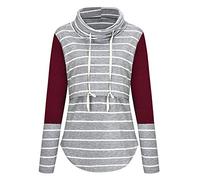 Donne maternità allattamento al seno T Shirt a righe tunica manica lunga Top (Claret,S)