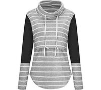 Donne maternità allattamento al seno T Shirt a righe tunica manica lunga top (nero, S)
