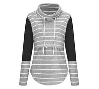 Donne maternità allattamento al seno T Shirt a righe tunica manica lunga top (nero, S)